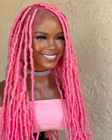 Pink Faux Locs, Soft Faux Locs, Pink Locs, Locs Wigs, Wig Baby Hair, Lacefront Wig, Soft Locs, Natural Looking Wigs, Goddess Locs