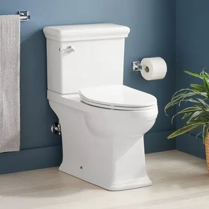 Two-piece Bathroom Toilets | Signature Hardware Elongated Toilet Seat, Toilet Installation, Elongated Toilet, Pedestal Sink, Chair Height, Bathroom Update, One Piece Toilets, Kitchen Sale, Signature Hardware