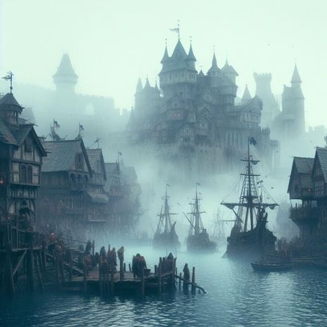 Medieval Port, Goth Architecture, Harbor City, Medieval World, My Fantasy World, Fantasy City, Fantasy Setting, Fantasy Places, Weird Dreams