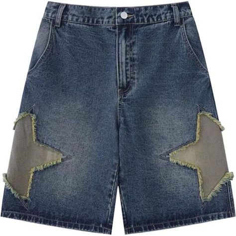 Vintage Star Patch Denim Shorts Mid-Rise Loose Streetwear Jeans Summer Casual Loose Streetwear, Patch Denim, Jeans Summer, Streetwear Jeans, Summer Jeans, Vintage Star, Denim Patches, Washed Denim, Denim Fabric