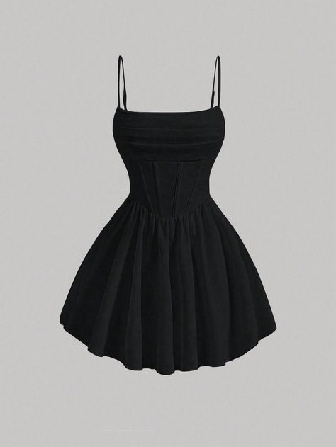 SHEIN MOD Women's Pleated Waist Cami DressI discovered amazing products on SHEIN.com, come check them out! Sweet 16 Party Dress, Black Spaghetti Strap Dress, Cute Dress Outfits, Old Dresses, Stylish Party Dresses, Black Short Dress, Party Dress Short, Glam Dresses, Cute Simple Outfits