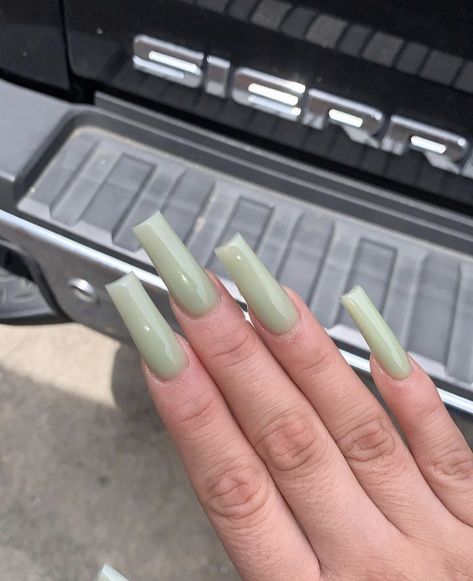 Summer Acrylic Nails Sage Green, Stage Green Acrylic Nails, Honeydew Green Nails, Sage Green Square Acrylic Nails, Sage Green Tapered Square Nails, Green Nails Plain, Sage Nails Acrylic, Light Sage Green Nails, Safe Green Nails