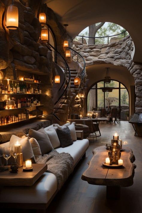 𝓢𝓪𝓫𝓲𝓷𝓪 𝓒𝓪𝓽𝓸𝓾𝓻 - STONE HOUSE🏡🌱🌈 The Desert Aesthetic, Warm Cozy Aesthetic, Luxury Home Bar, House In The Desert, Wine Cellar Home, Desert Chic, Small Living Room Design, Warm Interior, Cozy Sofa