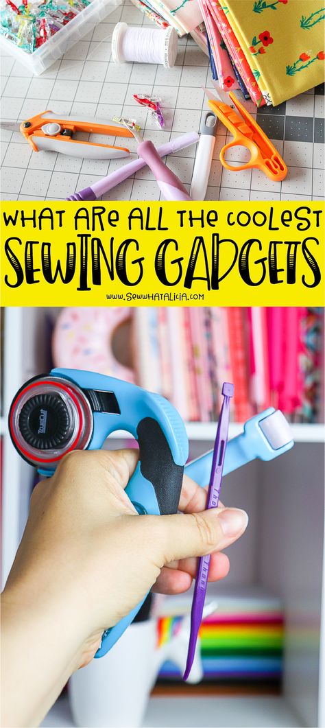 These are the coolest sewing gadgets. Click through for a huge list of gadgets you never even knew existed but that you definitely need if you are a gadget lover! Cool Sewing Tools, Sewing Machine Gadgets, Sewing Essentials Tools, Sewing Assessories Products, Sewing Gadgets Tools, Sewing Accessories Tools, Sewing Tools And Equipment, Sewing Machine Tools, Quilting Accessories