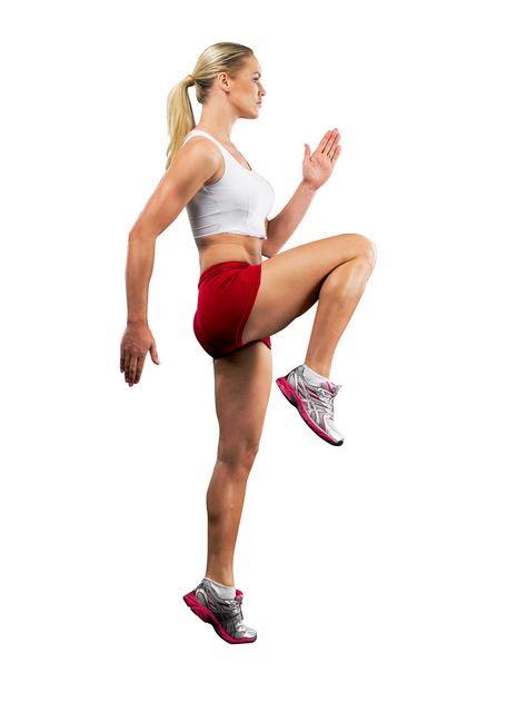 High knees High Knee Exercise, 5k Training Plan, Exercise Images, Dynamic Warm Up, 5k Training, Cardio At Home, Tabata Workouts, Perfect Legs, Knee Up