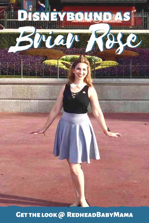 Briar Rose Disneybound - Redhead Baby Mama | Atlanta Blogger Disney Bound Outfits Aurora, Briar Rose Costume, Disney Bounding Aurora, Sleeping Beauty Disneybound, Disneybound Sleeping Beauty, Briar Rose Disneybound, Redhead Baby, Skater Skirt Outfit, Rose Costume