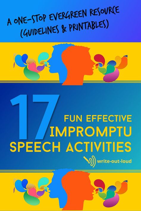 Cover of ebook: 17 fun effective impromptu speech activities Impromptu Speech, Public Speaking Activities, Increase Vocabulary, Skill Building, Speech Activities, Presentation Skills, Speaking Skills, How To Give, Writing Resources