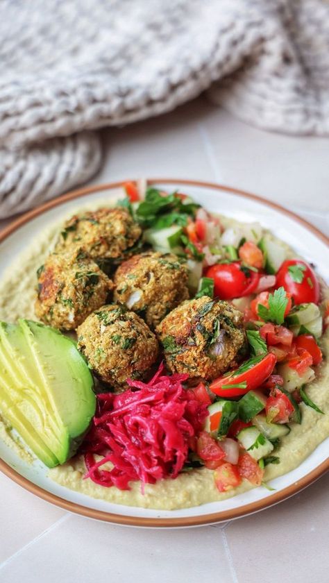 Danielle Breiner on Reels | Le Parody · Summer Rain Cauliflower Falafel, Hummus Plate, Gluten Free Falafel, Loaded Cauliflower Bake, Packed Meals, Snack Dinner, Df Recipes, Bowl Meals, Paleo Appetizers