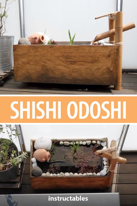 A Shishi Odoshi, Japanese for “scaredeer,” is meant to keep pigeons out of your mini pond or backyard water feature. #Instructables #outdoors #garden #balcony #terrace #deck #fountain Shishi Odoshi Diy, Mini Japanese Garden, Japanese Balcony, Shishi Odoshi, Container Pond, Farm Diy, Mini Pond, Mini Zen Garden, Zen Garden Design