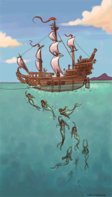 mermaids Mermaid Aesthetics, Mermaid Island, Mermaid Artwork, Pirate Ships, Pirate Art, Mermaid Fairy, Water Nymphs, Real Mermaids, Ship Tattoo