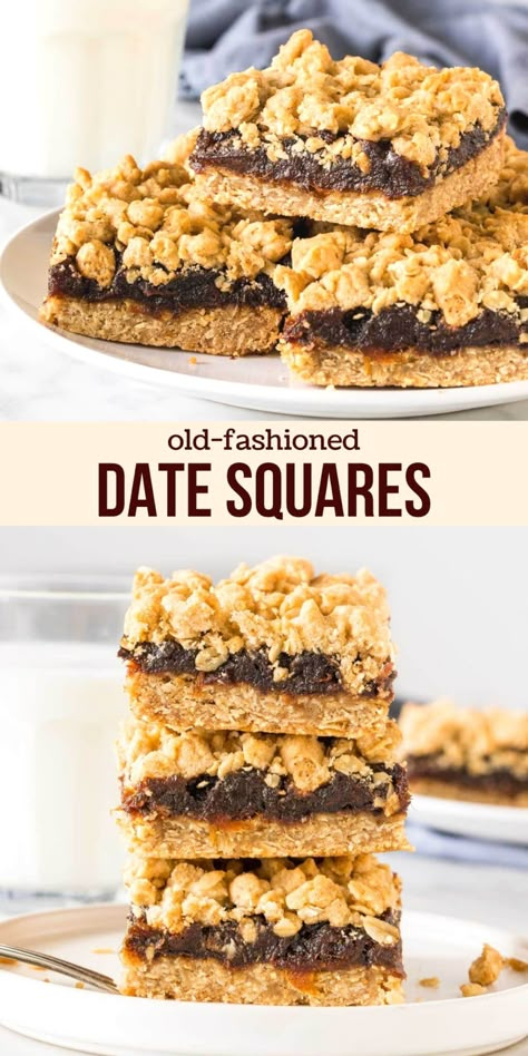 Date Squares Recipe, Date Filling, Date Recipes Desserts, Oatmeal Crumble, Retro Desserts, Canadian Recipes, Date Squares, Bar Cake, Date Bars