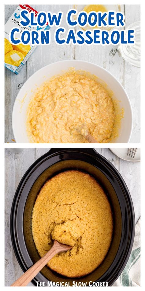 Corn Casserole From Scratch, Corn Sides, Slow Cooker Corn Casserole, Corn Casserole Crockpot, Easy Corn Casserole Recipe, Slow Cooker Corn, Slow Cooker Meat, Easy Corn Casserole, Crockpot Side Dishes