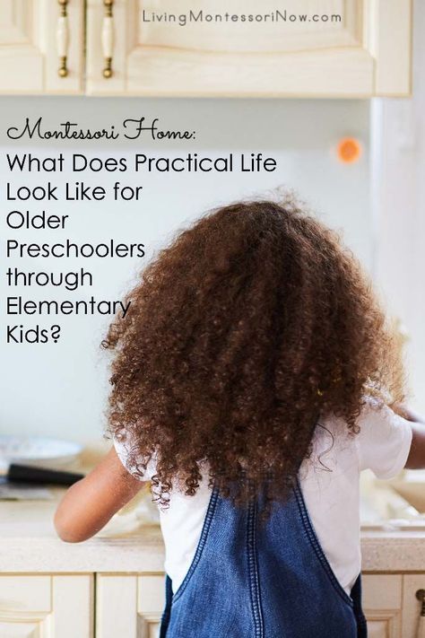 In a Montessori home, what does practical life look like for older preschoolers through elementary kids? Ideas for appropriate activities and chores in a variety of practical life areas - Living Montessori Now Montessori Elementary Activities, Life Areas, Montessori Home, Montessori Activities Preschool, Montessori Parenting, Montessori Elementary, Montessori Lessons, Practical Life Activities, Montessori Homeschool