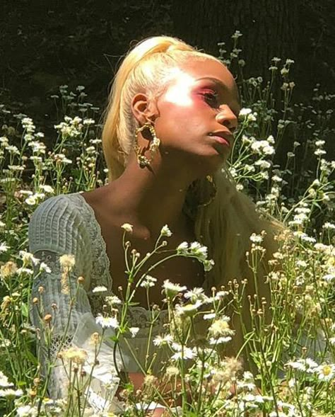 Field With Flowers, Fairy Photoshoot, Lizzie Hearts, Black Fairy, Ethereal Aesthetic, Fairy Aesthetic, Black Femininity, Aesthetic Makeup, Black Aesthetic