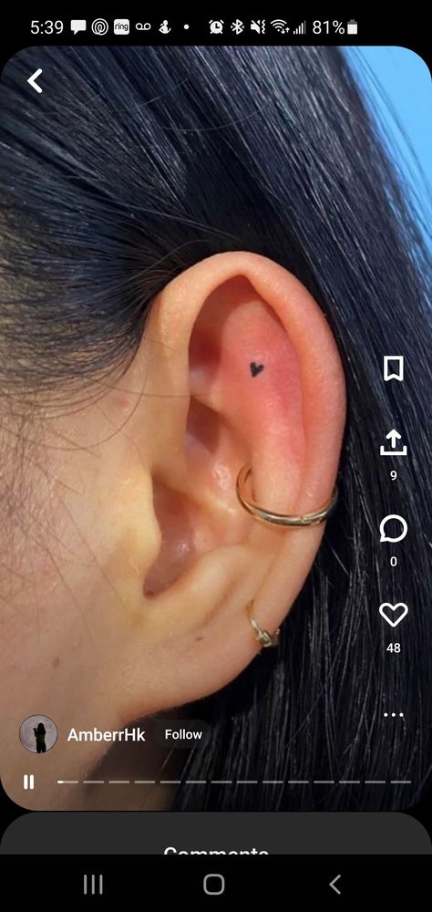 Inside Ear Piercing, Cool Tattoos With Meaning, 2 Ear Piercings, Inner Ear Tattoo, Fingerprint Tattoos, Inside Ear, Tiny Heart Tattoos, Hip Thigh Tattoos, Cute Piercings