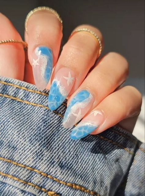 Beach Nail Trends 2024 | Ocean-Inspired Manicure Designs Nails Design For Summer 2024, Summer Nails For Beach, Cute Summer Nails Designs Beach, Holiday Nail Art Summer, Beach Wave Nails Designs, Nail Designs 2024 Summer, Beach Inspo Nails, Almond Nails Designs Summer Blue, Winter Beach Vacation Nails