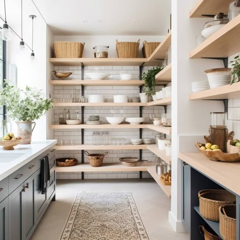 Walk In Pantry Ikea Hack, Open Shelf Kitchen Ideas Small Spaces, Rustic Pantry Ideas, Open Shelf Kitchen Ideas, Mini Mudroom, Pantry Hacks, Diy Pantry Shelves, Pantry Renovation, Wooden Pantry