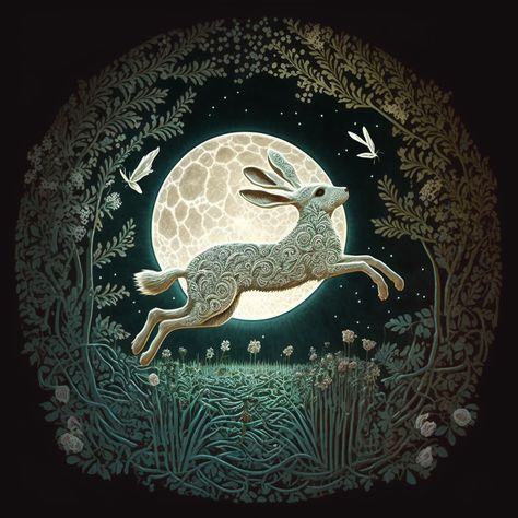 White Pagan Hare https://www.thewandswant.com/ Hare Images, Moon Hare, Hare Moon, Hare Illustration, Hare Painting, Woodland Bunny, Moon Gazing Hares, Spirit Animal Art, Pagan Art