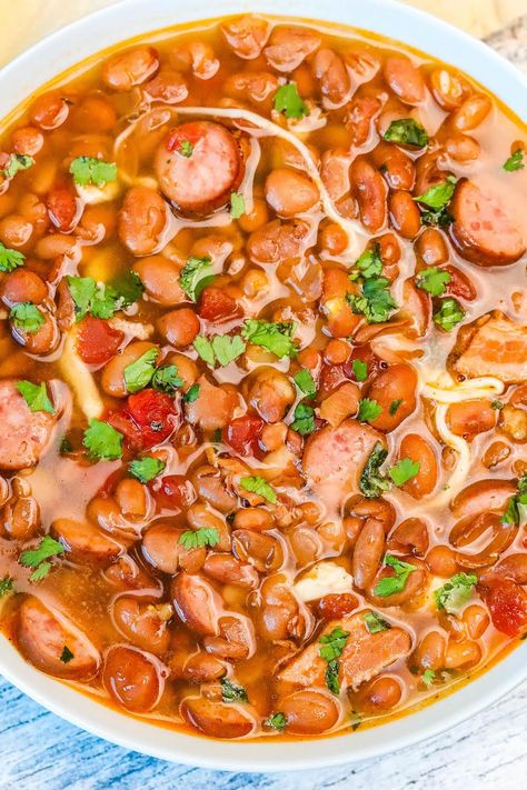 Charro Beans With Chicharrones, Mexican Charro Beans Crock Pot, Frijoles Charros Recipe Crock Pot, Charro Beans Slow Cooker, Lupe Tortilla Charro Beans, Charro Beans With Hot Dogs, Churro Beans Mexican, Churro Beans, Crockpot Charro Beans