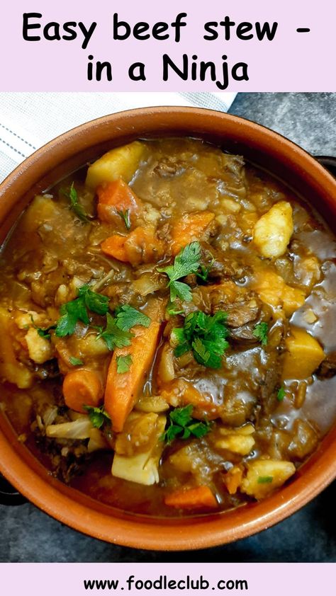 A dish of beef stew garnished with parsley. Easy Homemade Food, Beef Stew Meat Recipes, Easy Suppers, Crockpot Recipes Beef Stew, Easy Beef Stew, Ninja Air Fryer, Beef Steak Recipes, Hearty Beef Stew, Stew Meat Recipes