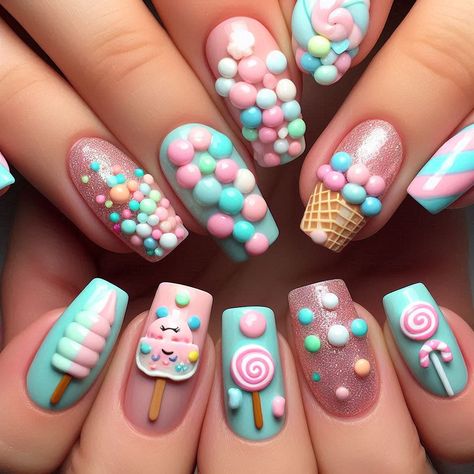 #nails  #candy  #new #stylish  #viva Candyland Nails Designs, Candy Theme Nails, Dessert Nails, Brachs Candy, Candy Nails, Jewelry Box Makeover, Candy Theme, I Love Nails, Birthday Nails