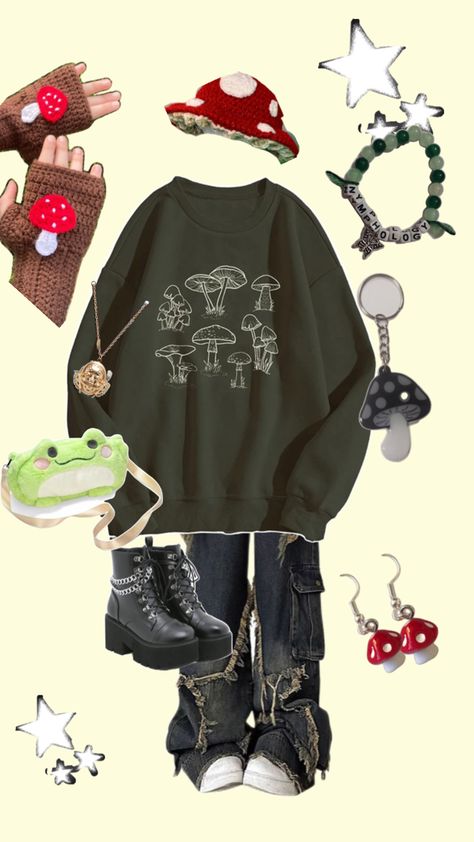 Goblin Core Outfit, Mushroom Outfit, Grunge Outfit, Earthy Outfits, Aesthetic Outfit Ideas, Whimsical Fashion, Hippie Outfits, Vibe Clothes, Edgy Outfits