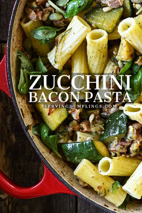 Zucchini And Spaghetti Sauce, Bacon Zucchini Pasta, Zucchini And Bacon Recipes, Zucchini Basil Pasta, Bacon Zucchini Recipes, Zucchini Bacon Recipes, Pasta With Basil, Bacon Pasta Recipes, Bacon Recipes For Dinner