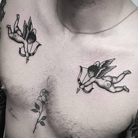 Half Sleeve Tattoo Stencils, Cupid Tattoo, P Tattoo, Cherub Tattoo, Torso Tattoos, Forearm Band Tattoos, Sharpie Tattoos, Angel Tattoo Designs, Chest Tattoo Men