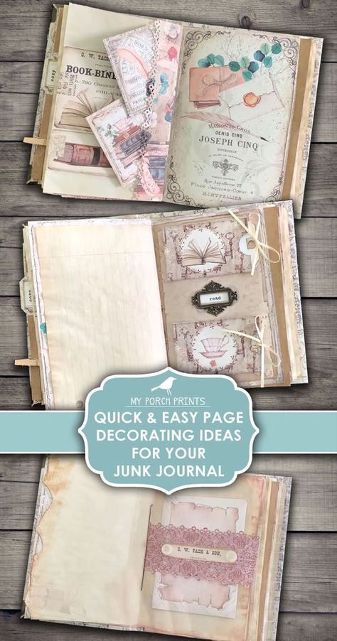 Diy Junk Journal Pages, How To Decorate Journal Pages, Junk Journal How To, Junk Journal Pages Ideas Layout Simple, Junk Journal Page Ideas Creative, Junk Journal Pages Ideas Layout Tutorial, Vintage Junk Journal Pages Ideas Layout, Ephemera Tutorials, Junk Scrapbook