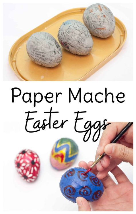 This Easter decorations DIY is a fun Easter craft for kids and adults to make together. Leave your paper mache Easter eggs unpainted for a more understated look, or paint them colorfully with your kids. #easterdecor #eastercrafts via @sweettmakes3 Paper Mache Crafts For Kids, Paper Mache Easter Eggs, Diy Paper Mache, Easter Craft For Kids, Paper Mache Easter, Diy Osterschmuck, Paper Mache Eggs, Making Easter Eggs, Easter Crafts For Toddlers