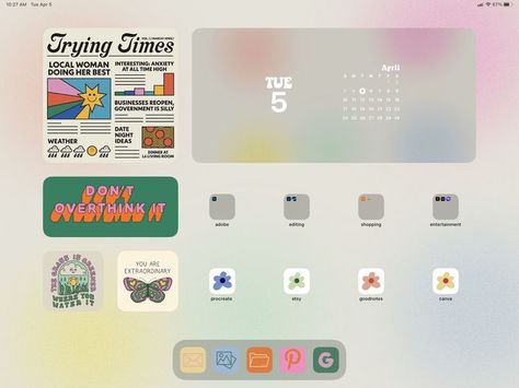 Ipad Widgets Pictures, Ipad Air Lockscreen, I Pad Inspo Homescreen, Colourful Widgets, Minimalist Ipad Homescreen Layout, Simple Ipad Homescreen Layout, Ipad Wallpaper Layout Ideas, Organized Ipad Home Screen, I Pad Widget Ideas