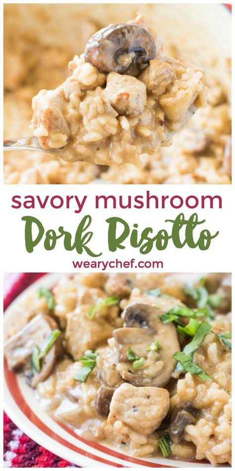 Pork Belly Risotto, Budget Dinner, Pork Mushroom, Pork Casserole, Mushroom Risotto Recipes, Risotto Recipe, Weekly Meals, Pork Dinner, Mushroom Risotto