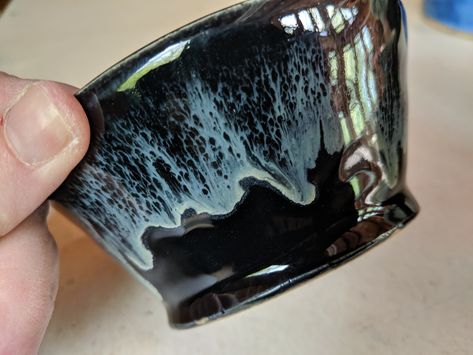 Snow Obsidian Meaning, Snow Over Obsidian Glaze, Amaco Potters Choice Glaze Combinations Obsidian, Obsidian Snowflake, Amaco Glazes, Snowflake Obsidian, Glaze, Stoneware, Rings For Men