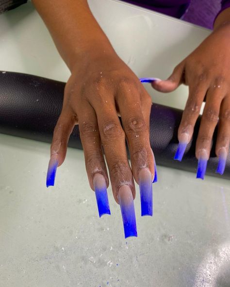 Summer Stiletto Nails, Blue Prom Nails, Blue And Silver Nails, Long Almond Nails, Blue Ombre Nails, Royal Blue Nails, Tapered Square Nails, Blue Acrylic Nails, Ombre Acrylic Nails