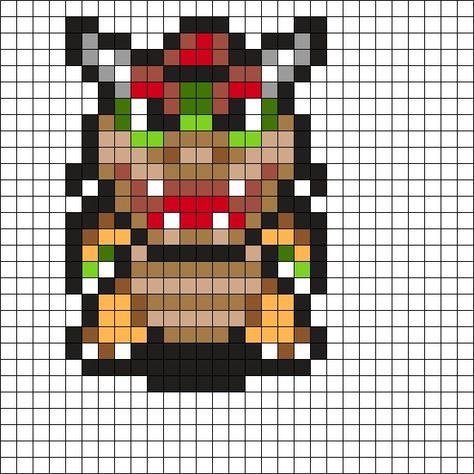 Bowser Perler Bead Pattern | Bead Sprites | Characters Fuse Bead Patterns Bowser Perler, Rave Light, Kandi Mask, Fuse Bead Patterns, Kandi Cuff, Pattern Maker, Bead Sprite, Kandi Patterns, Photo Pattern