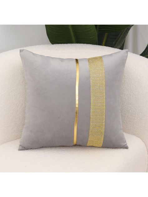 1pc Rhinestone Striped Cushion Cover Without Filler, Grey Polyester Throw Pillow Cover, For Sofa, Living Room Living Room Cushions, Striped Cushions, Sofa Online, Cover For Sofa, Upholstered Chair, Room Colors, Sofa Living Room, Sofa Living, Sofa Pillows