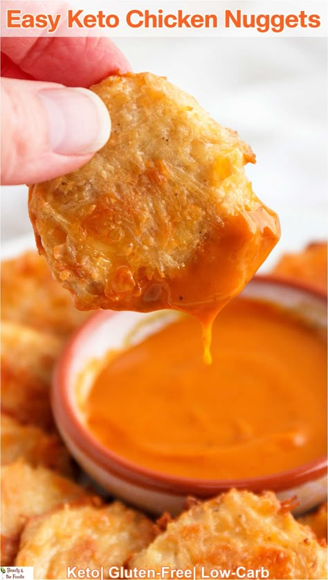 Easy Keto Chicken Nuggets - Beauty and the Foodie Keto Chicken Nuggets, Crisp Chicken, Keto Bbq Sauce, Can Chicken Recipes, Baked Chicken Nuggets, Chicken Nugget Recipes, Herb Recipes, Allergy Free Recipes, Honey Chicken