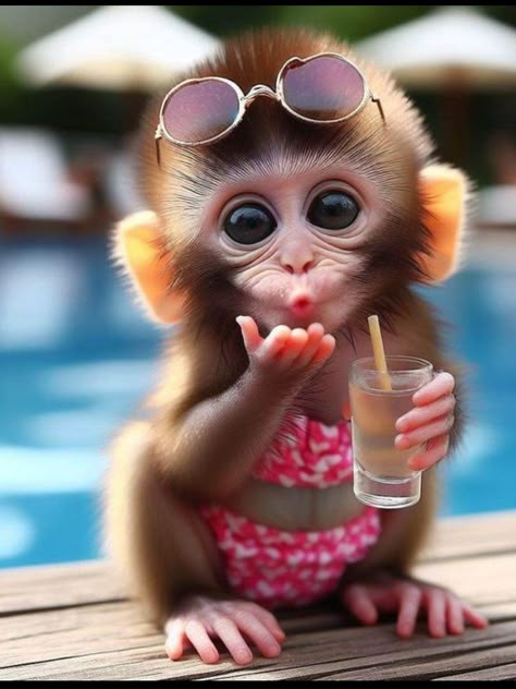 Funny Monkey Pictures, Cute Monkey Pictures, Monkey Illustration, Good Morning My Friend, Monkey Pictures, Cute Funny Pics, Animated Animals, Monkeys Funny