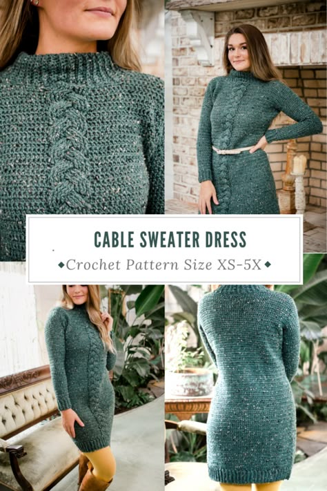 Macaroon Crochet, Crochet Winter Dresses, Sweater Dress Crochet, Dragon Printable, Sweater Dress Pattern, Crochet Cables, Cable Sweater Dress, Coconut Macaroon, Pullover Crochet