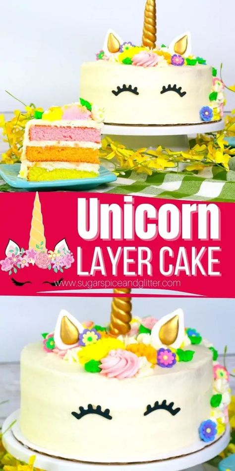 Unicorn Birthday Cake Diy Easy, Unicorn Sprinkle Cake, Unicorn Cake 2 Layer, Unicorn Cake Design, Easy Unicorn Cake, Unicorn Cake One Layer, Cake Leveler, Unicorn Eating Cake Birthday Cake, Cake Decorating Set