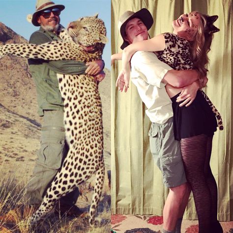 Cheetah And Safari Costume, Zoo Keeper Costume, Costume Couple Halloween, Safari Hunter, Cheetah Costume, Couple Halloween Costume, Safari Costume, Costume Couple, Unique Couple Halloween Costumes