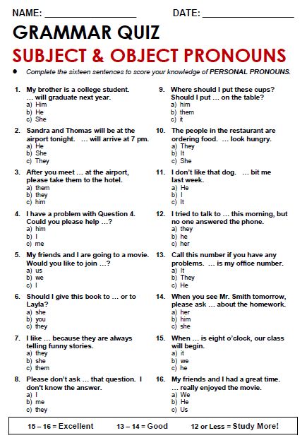 Subject And Object Pronouns Worksheets, Object Pronouns Worksheets, Spanish Object Pronouns, Subject And Object Pronouns, Pronoun Grammar, Pronouns Exercises, English Pronouns, Speech Therapy Tools, Esl Grammar