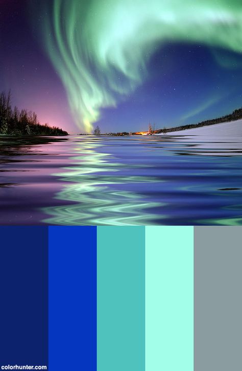 Aurora Borealis, The Colored Lights Seen In The Skies Around The North Pole, The Northern Lights, From Bear Lake, Alaska Color Scheme from colorhunter.com Northern Lights From Space, Aurora Alaska, Alaska Aurora, Northern Lights Painting, Colored Lights, Aurora Borealis Northern Lights, Color Schemes Colour Palettes, Paint Color Palettes, Lit Wallpaper