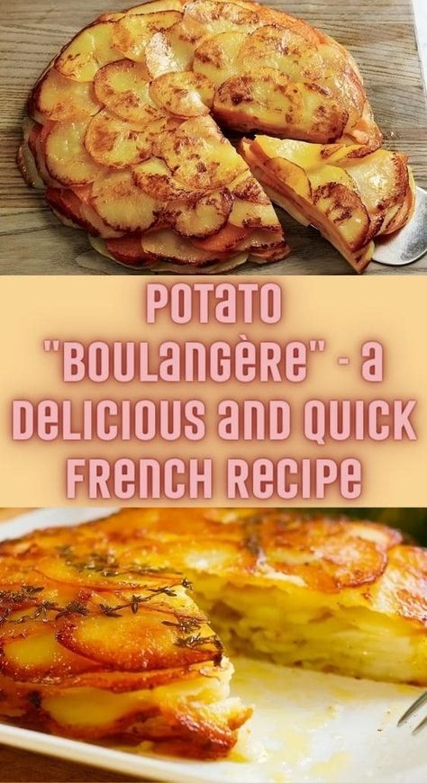 Potato "Boulangère" - a delicious and quick French recipe Boulangere Potatoes, French Potatoes, Sliced Onion, French Recipe, Autumn Food, Idaho Potatoes, Vegan Fish, French Dishes, Potato Cakes