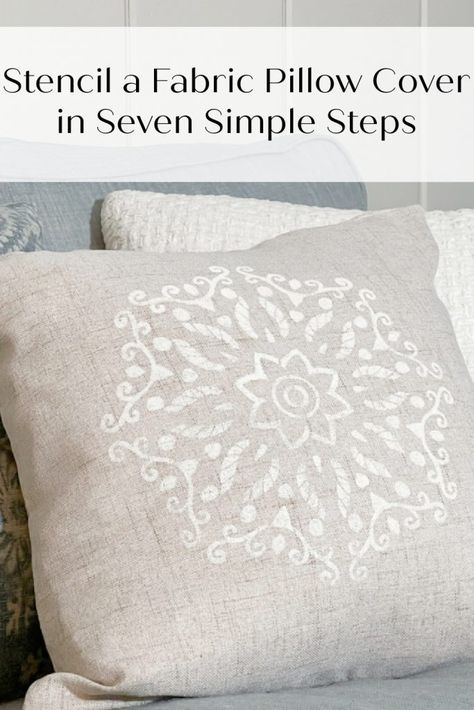 Follow this tutorial to learn how to stencil a fabric pillow cover using acrylic craft paint and a stencil in seven simple steps. #stencil #crafting #crafts #diy #diyhomedecor #pillowcover #diypillowcover #fabricpainting Diy Stencil Patterns, Pillow Covers Tutorial, Stenciled Pillows, Throw Pillow Diy, Diy Throw Pillows, Fabric Paint Diy, Stencil Fabric, Diy Pillow Covers, Holiday Throw Pillow