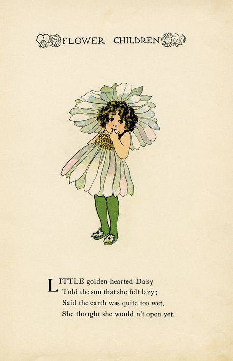 daisy flower child, Elizabeth Gordon, old book page, vintage flower children poem, vintage storybook illustration, junk journal printable Vintage Poems, Fruit People, Vintage Storybook, Short Poem, Flower Children, Flower Fruit, Amazing Wallpaper, Kids Poems, Old Design