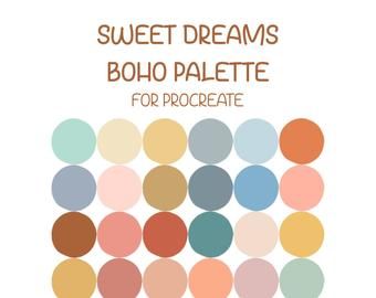 Boho Rainbow Color Palette, Colour Palette Procreate, Boho Colour Palette, Procreate Etsy, Rainbow Nursery Art, Boho Color Palette, Rainbow Color Palette, Color Palets, Procreate Palette