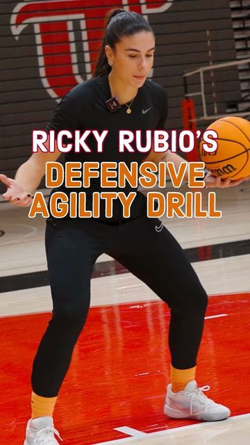 Elena de Alfredo on Instagram: "🚨 Ricky Rubio’s Defensive Agility Drill 🚨 • Growing up in Spain, I have always looked up to Ricky Rubio as a player and especially defensively. Even in my time playing for Estudiantes (my basketball club) my coaches would always reference to him as one of the best defensive players on and off the ball because of his amazing lateral agility. • I used to do this drill a ton and now I love to use it with my players to help them be better at their defensive lateral agility. • Here are some key technique points to keep in mind: 👉🏽 Make sure you stay low and keep your feet moving at all times. 👉🏽 You must return the pass with your outside hand and do not stand up when passing it back to your partner/coach 👉🏽 Stay light on your feet, no heavy feet! Do not Basketball Footwork Drills, Defensive Drills For Volleyball, Basketball Agility Drills, Basketball Beginner, Finishing Drills Basketball, Basketball Defense Drills, Basketball Speed And Agility Drills, Defense Drills Basketball, Youth Basketball Drills