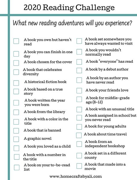 Reading Challenge 2020 Free Printable - Want to expand your reading this year? Use this list for suggestions of different types of books World Reading Challenge, Different Types Of Books, Reading List Challenge, Summer Reading Challenge, Book Prompts, Reading Adventure, Reading Day, Types Of Books, Book Challenge