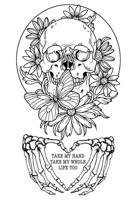 Skull Coloring, Skull Coloring Pages, Spooky Tattoos, Gothic Tattoo, Adult Coloring Designs, Tattoo Design Book, Tattoo Art Drawings, Coloring Book Art, Tattoo Design Drawings